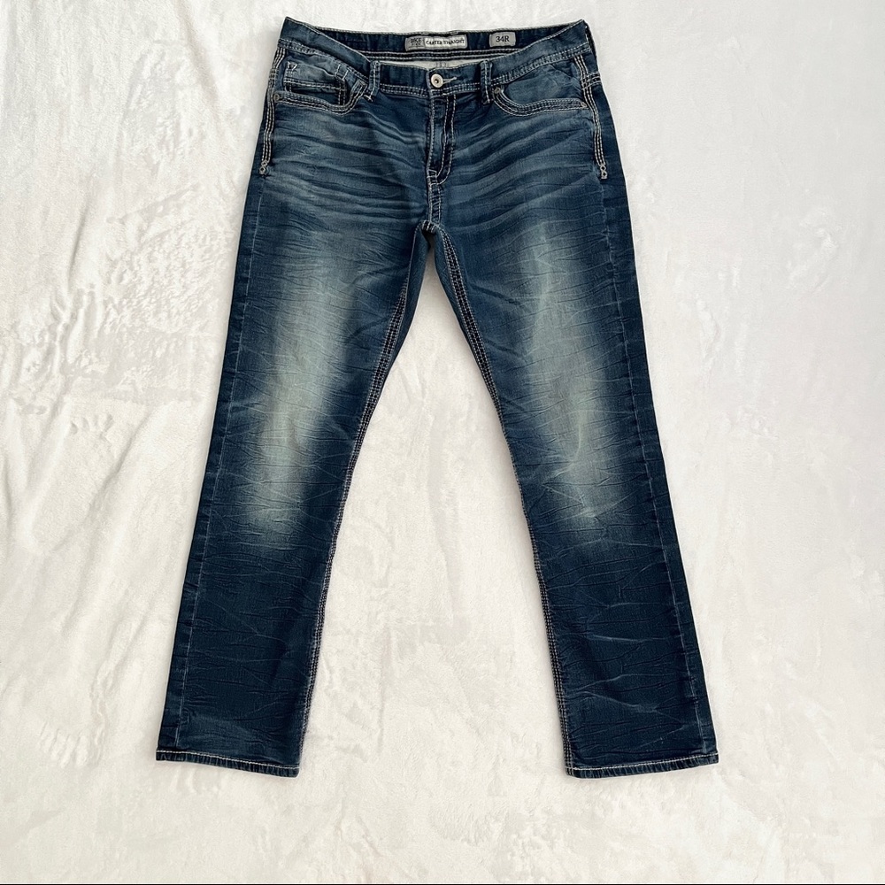 BKE Carter Straight Jeans Mens Size 34R Dark Wash Zip Fly